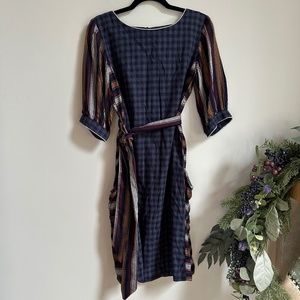 Jennifer Glasgow Puff Sleeve Mixed Print Dress